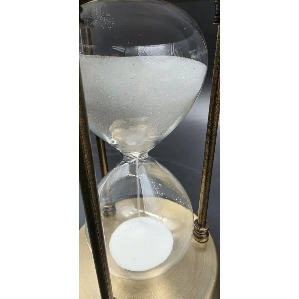 Vintage Brass Hourglass 15 Min White Sand Glass Timer Desk Decor 3 Pillar